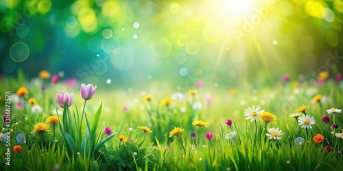 Fresh grass surface with elegant bright colors, meadow scene, springtime,  meadow scene