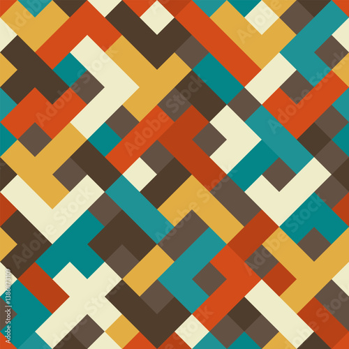 Geometric seamless pattern, mosaic, ornament, retro coloring, vintage retro design