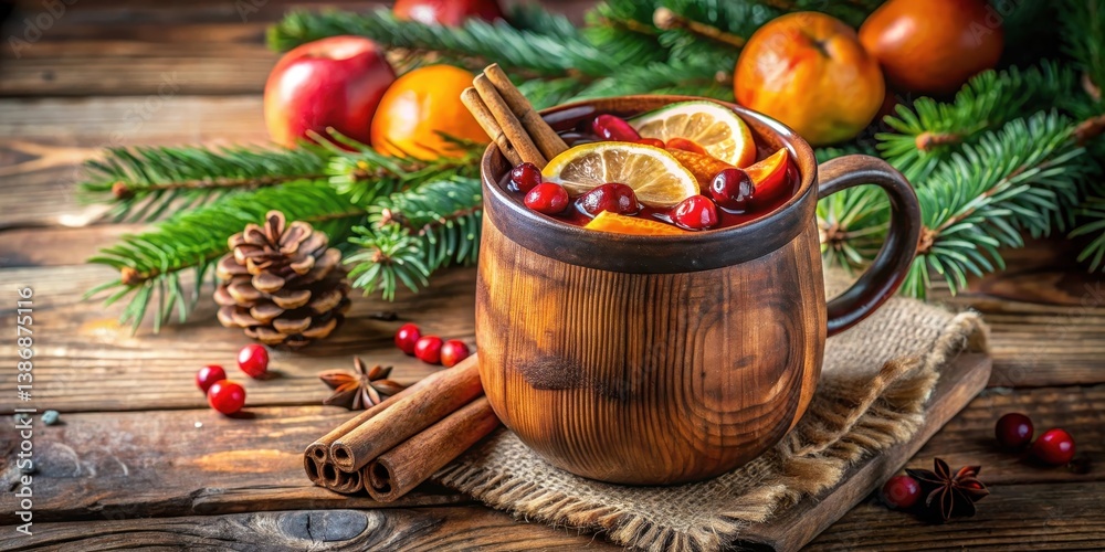 Winter sangria with citrus in a rustic wooden mug, cozy, decor, cozy, decor, warm, mug, wood, sangria Winter sangria with citrus in a rustic wooden mug, cozy, decor, cozy, decor, warm, mug, wood, sangria