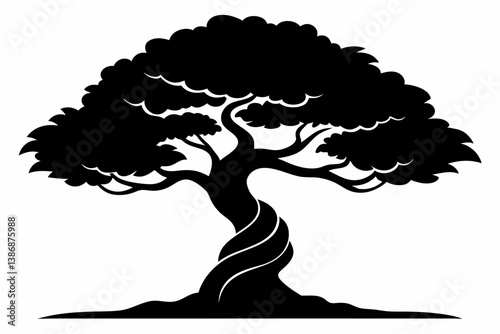 twisted oak tree silhouette vector illustration
