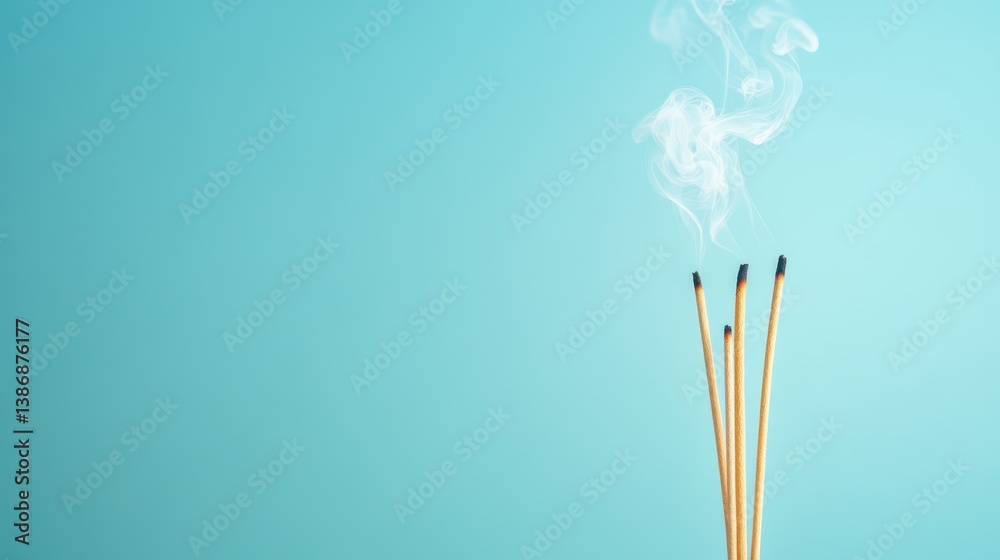 Obraz premium Brightly colored background, creative representation of incense sticks producing fragrant smoke, calming atmosphere for relaxation.