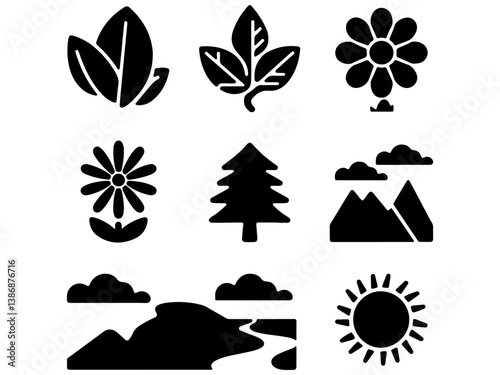 set of vector icons of nature