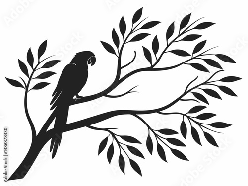 parrot with tree brunch silhouette vector
