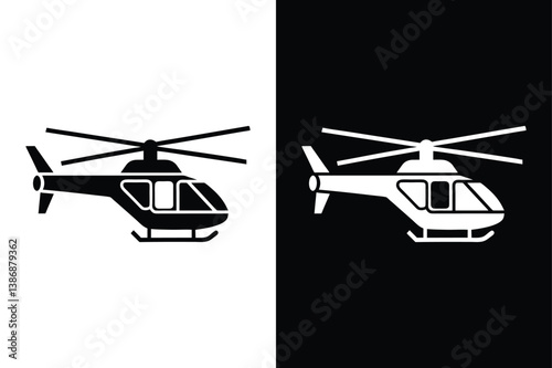 Helicopter Silhouette Icon Vector. Simple Black and White Side View Illustration