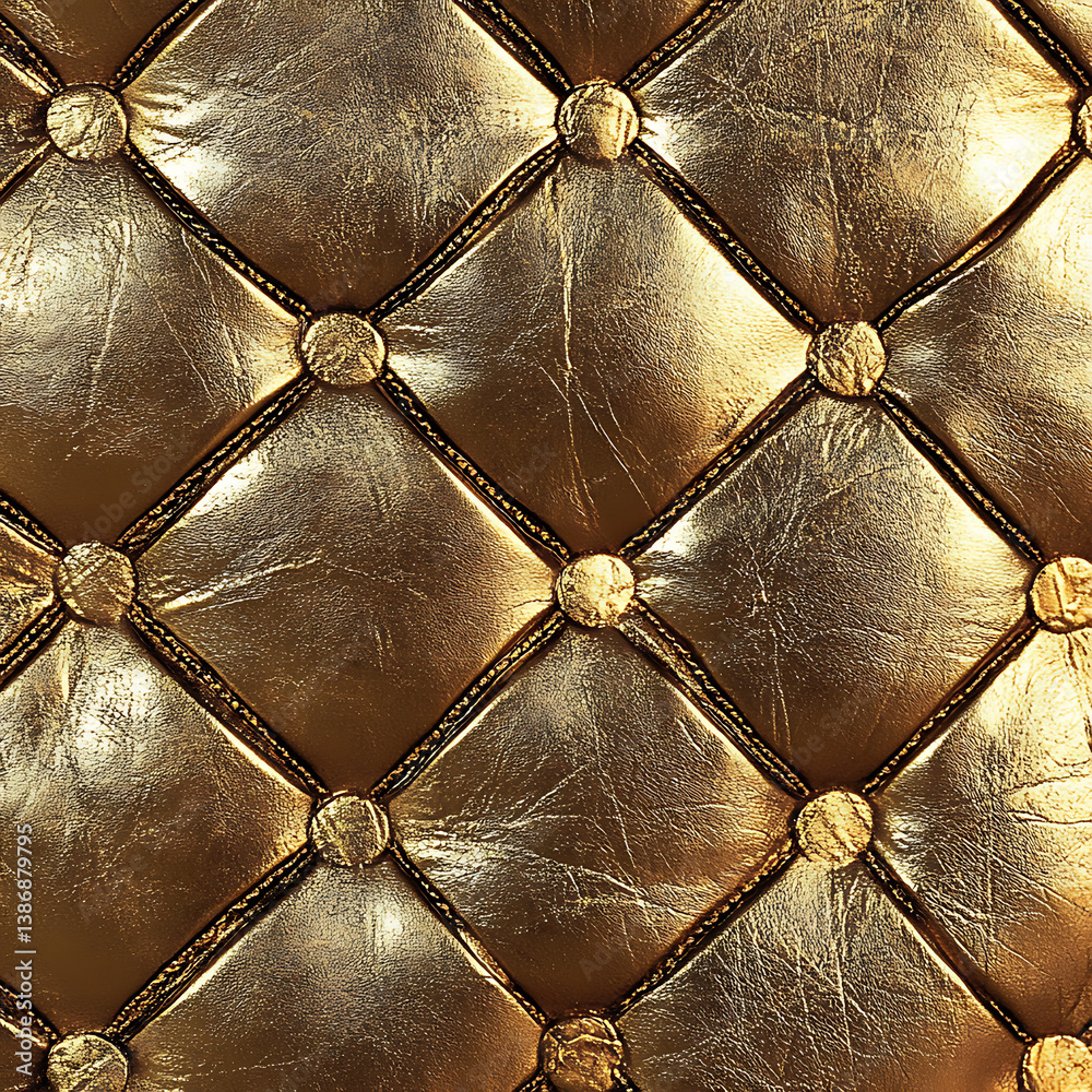 Naklejka premium Luxurious gold quilted leather texture with button-tufted diamond pattern background