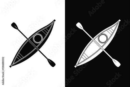 Kayaking Logo and Icon Set – Black and White Kayak Vector for Web & Print Use