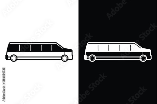 Limousine Side View Icon. Classic Black & White Vector for Luxury Transportation Themes
