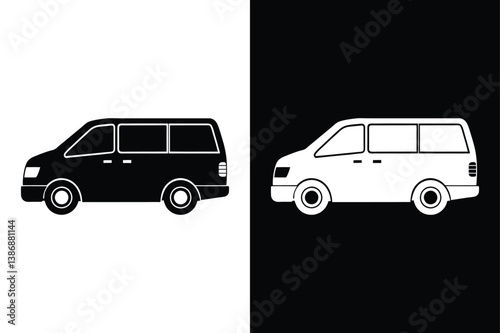 Black Minivan Shape Vector. Logistics and Shipping Vehicle Icon for Web & Design