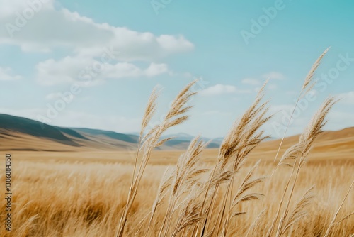 Wallpaper Mural Golden wheat field with hills and blue sky with clouds in the background. Torontodigital.ca