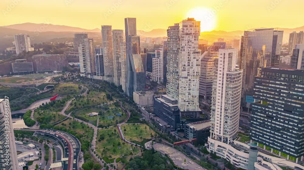 Sunset Timelapse Over La Mexicana Park in Santa Fe CDMX