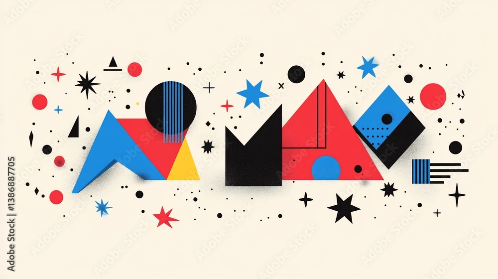 Obraz premium Geometric shapes composition, dynamic abstract background with retro aesthetics