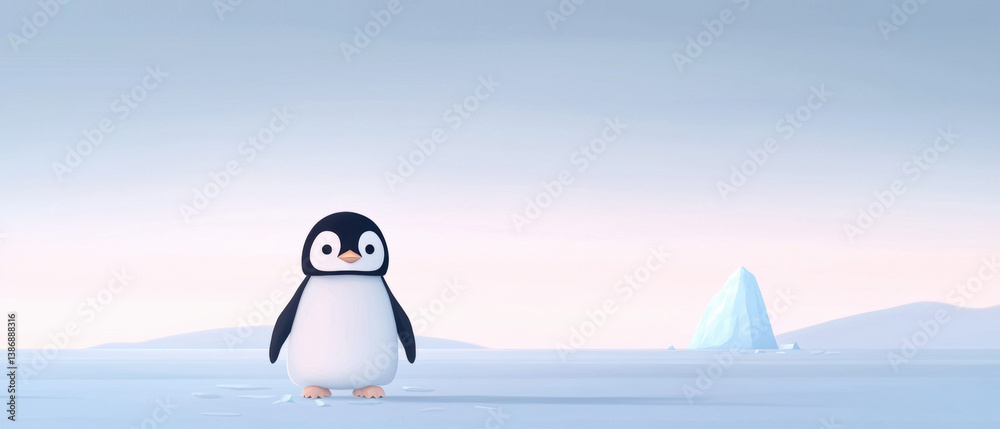 Obraz premium Ocean Crisis Ecosystem. lone penguin st on icy terrain under vast sky, highlighting ocean ecosystem crisis