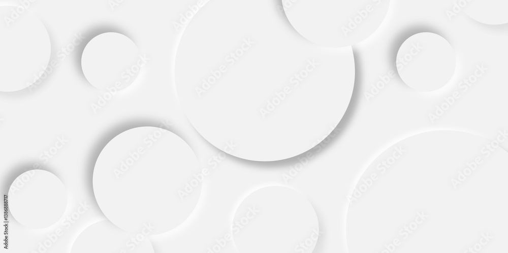 Abstract white circle shape geometric line background. abstract seamless modern white and gray color technology concept geometric circle vector background neomorphism style poster, banner design	