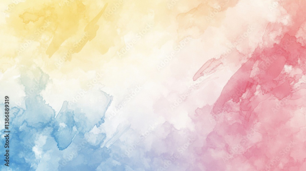 A watercolor abstract illustration with soft brush strokes in shades of peach, coral, and gold, creating a warm and inviting effect