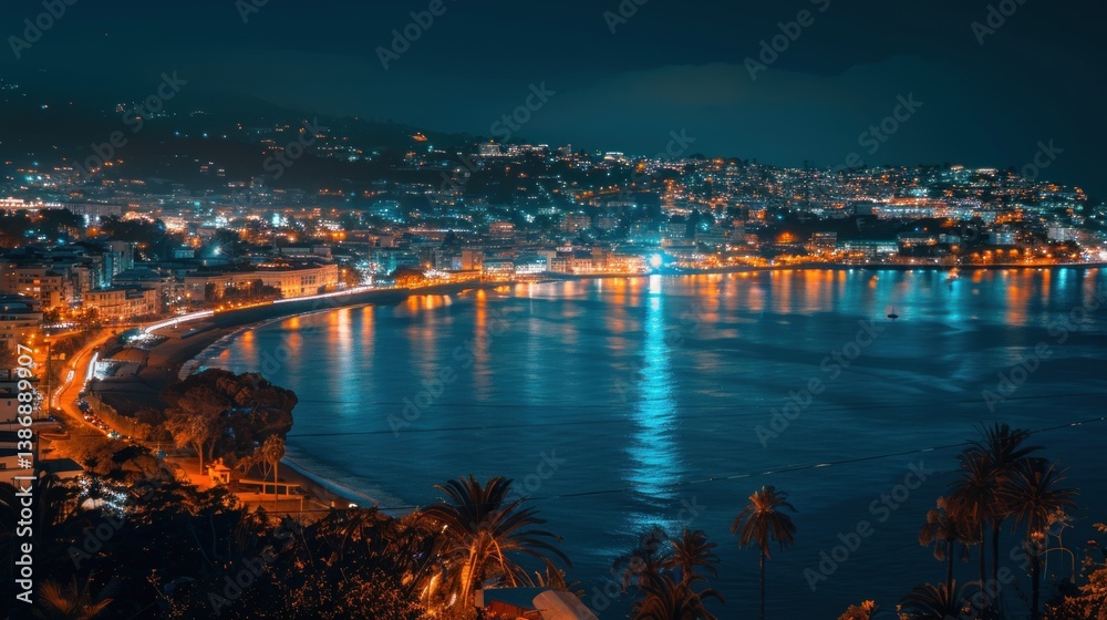 Fototapeta premium Night Cityscape on the Coast