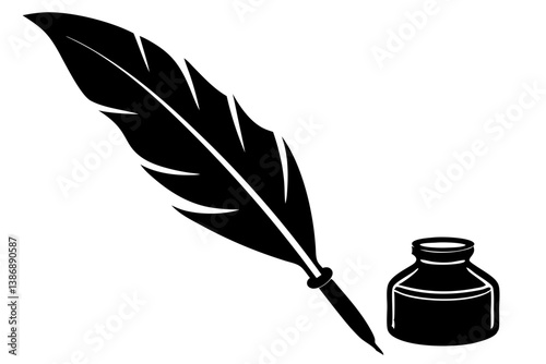 Quill and Ink Bottle Icon for Writing Design, quill ink, bottle icon, writing design, feather graphic, ink symbol, quill logo, writing emblem, feather design, ink badge, quill graphic, writing symbol