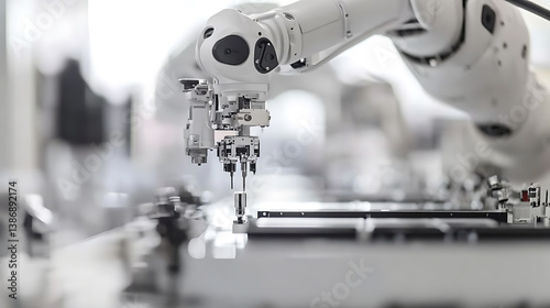 A robot performing quality control on a car production line, automotive factory with robotic arms and assembly lines, High-tech style