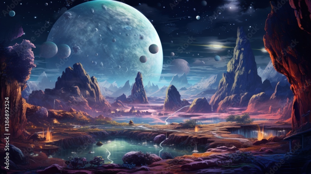Obraz premium Outer space planet fantasy illustration background
