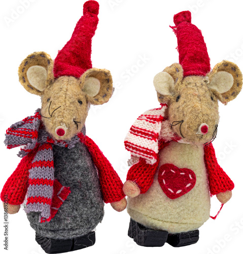 Knitted mouse couple for Christmas decoration