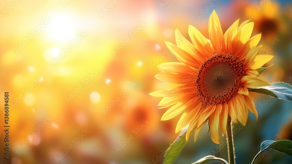 Naklejka premium Sunflower in a Golden Field