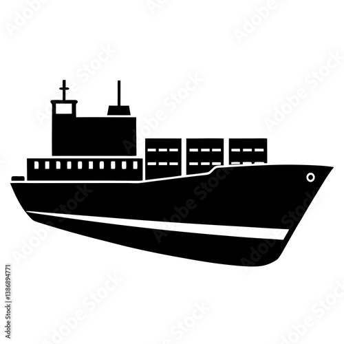 Cargo Ship silhouette vector isolated on white background