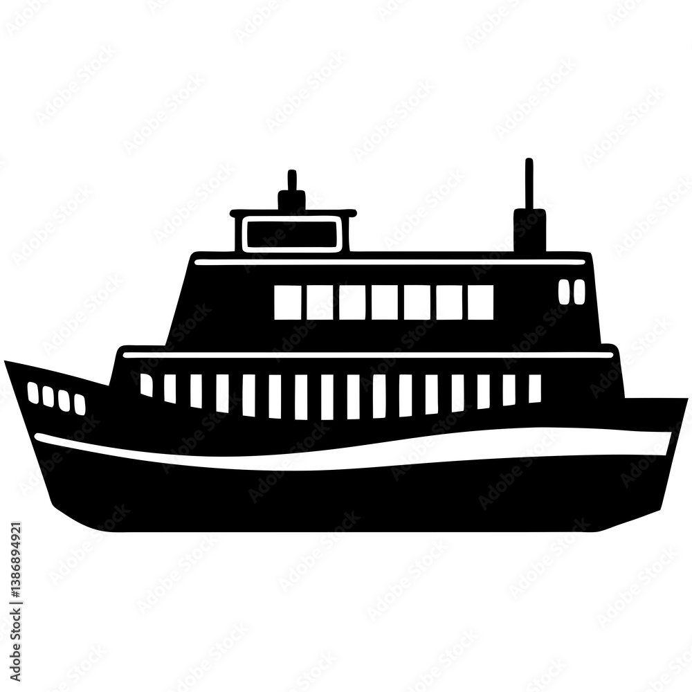 Ferry silhouette isolated on white background