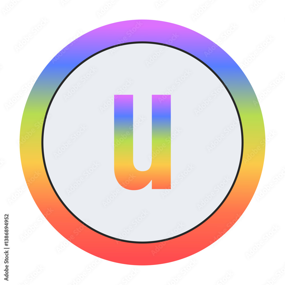 Creative Lowercase Letter u symbol with rainbow gradient and dual circular design. Light gray background gives it a bright, modern, and professional appearance. Creative Lowercase Letter u symbol with rainbow gradient and dual circular design. Light gray background gives it a bright, modern, and professional appearance.