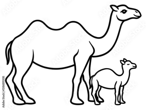 mother camel and baby camel  silhouette vector