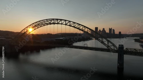 Pittsburgh City Skyline Downtown Summer Sunrise Sunset Drone Aerial 4K