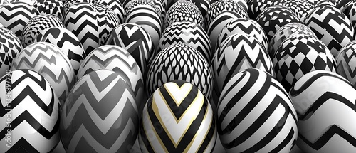 Abstract Easter Eggs, Patterned, Black and White
