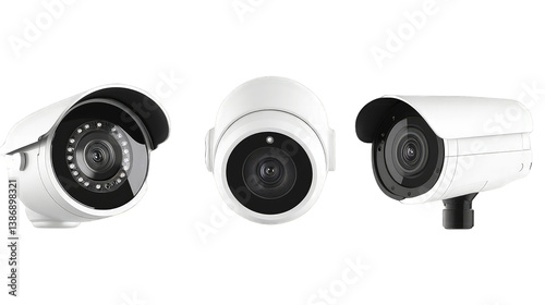 Collection of smart home CCTV security camera isolated on transparent background