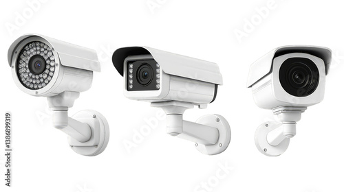 Collection of smart home CCTV security camera isolated on transparent background