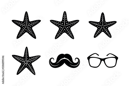 Sea Star, Mustache, and Glasses: A Black and White Graphic Design