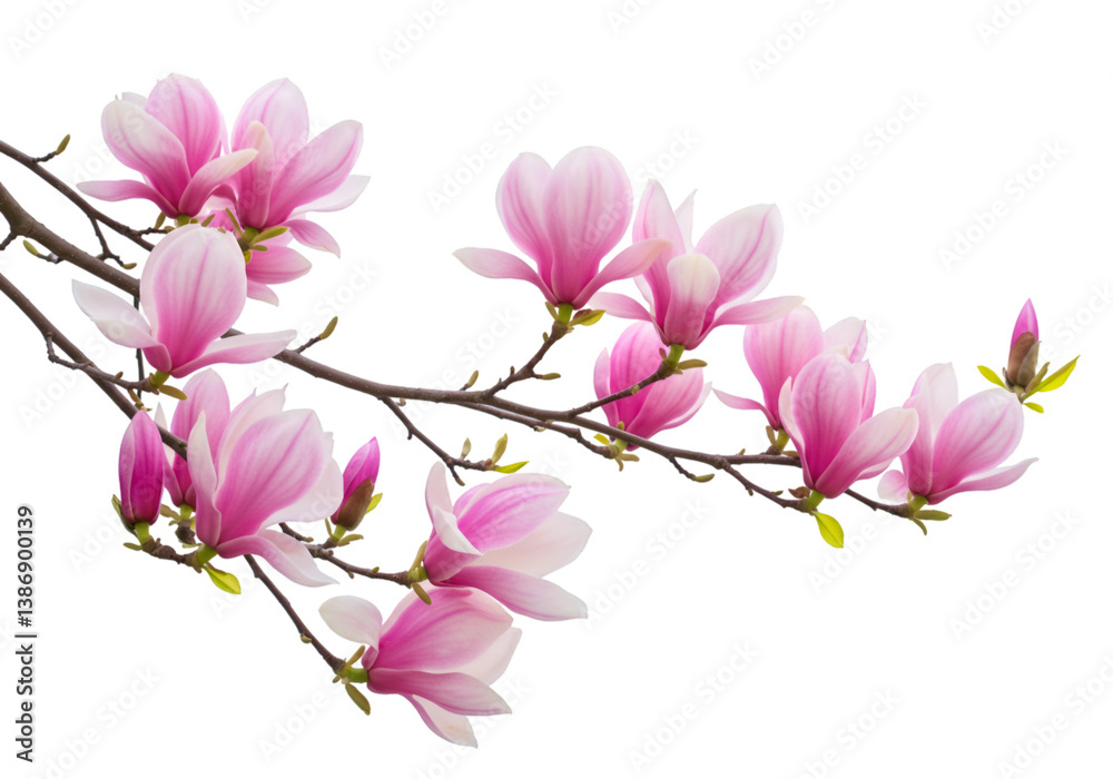 Obraz premium Pink Magnolia Blossom Branch Spring Flowers isolated on transparent background