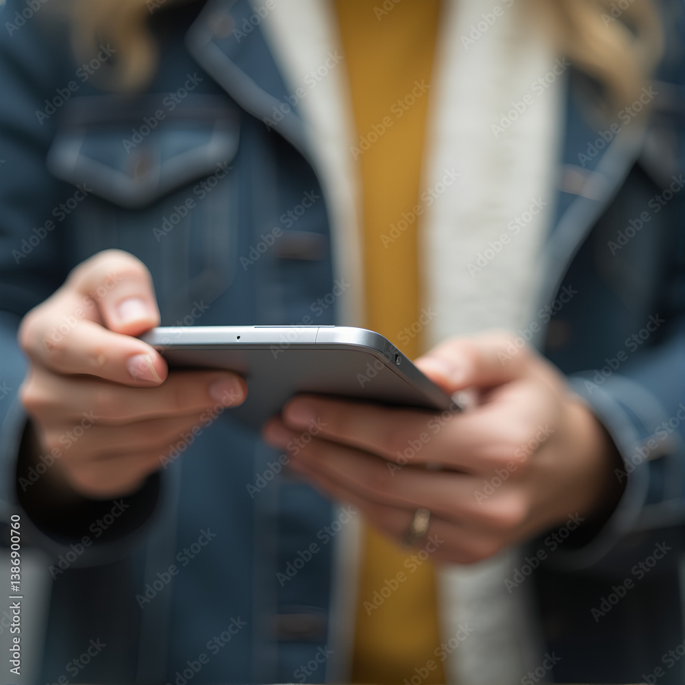 Close-Up Hands Using Smartphone in Cafe,Generative AI Close-Up Hands Using Smartphone in Cafe,Generative AI