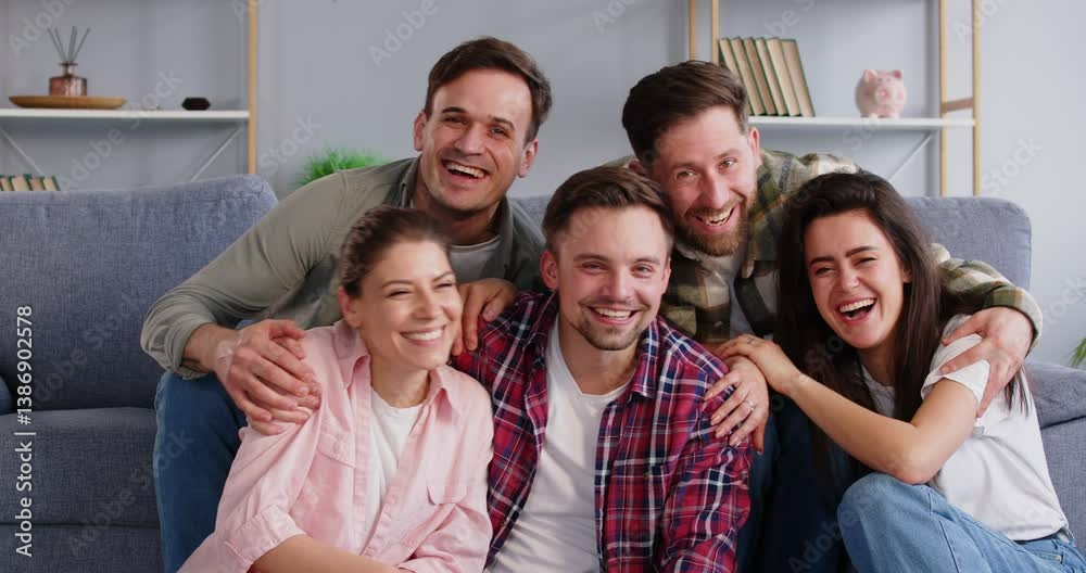 Portrait of diverse friends company at home, smiling, laughing and embracing each other. Friendship shine through, showcasing a strong sense of community togetherness, happiness and unity. Portrait of diverse friends company at home, smiling, laughing and embracing each other. Friendship shine through, showcasing a strong sense of community togetherness, happiness and unity.