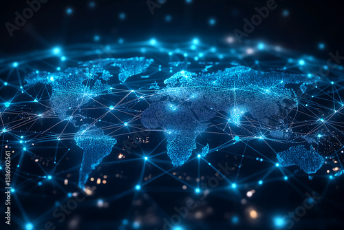 global map illustration with lines and nodes interconnected with each other, generative ai