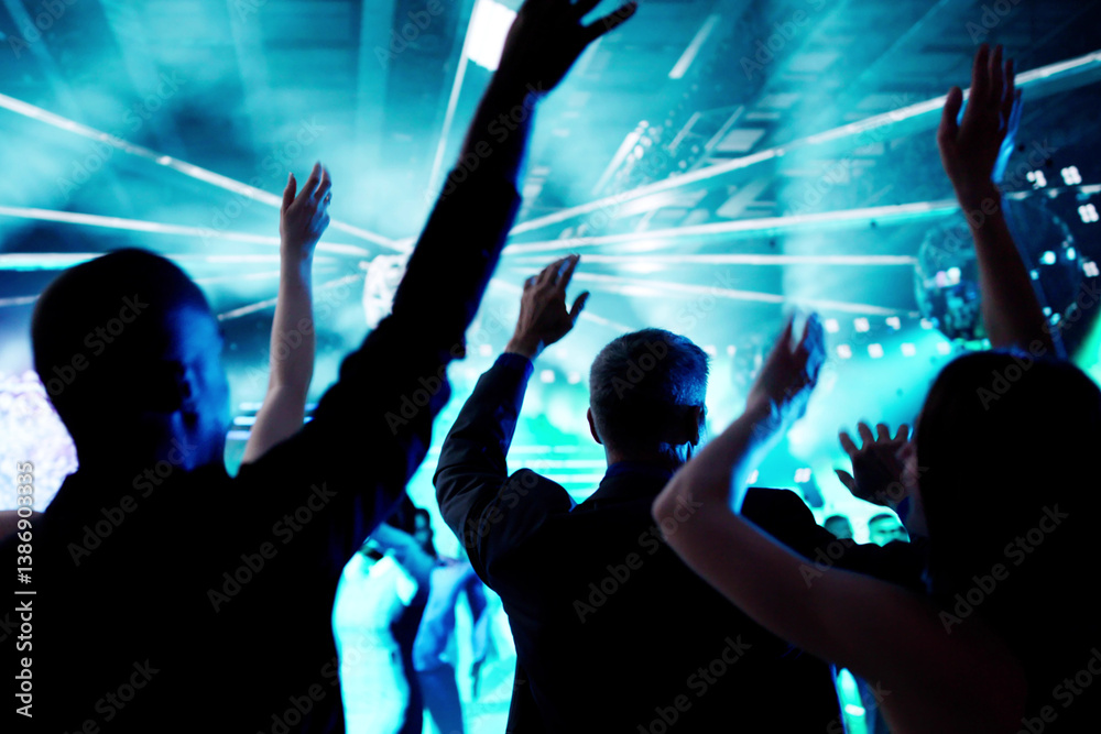 Diverse Crowd Dances In Nightclub, Young