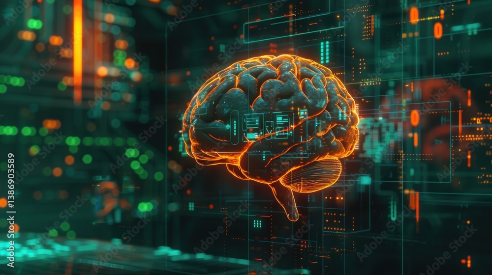 Obraz premium Glow human brain digital technology background