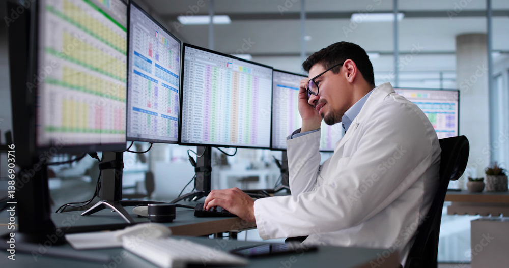 Unhappy Medical Doctor Doing Spreadsheet Codes