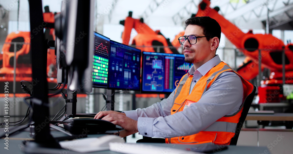 Man Working On Production Line In Automotive Plant