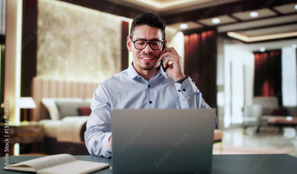 Entrepreneur Man In Hotel On Business Travel Vacation