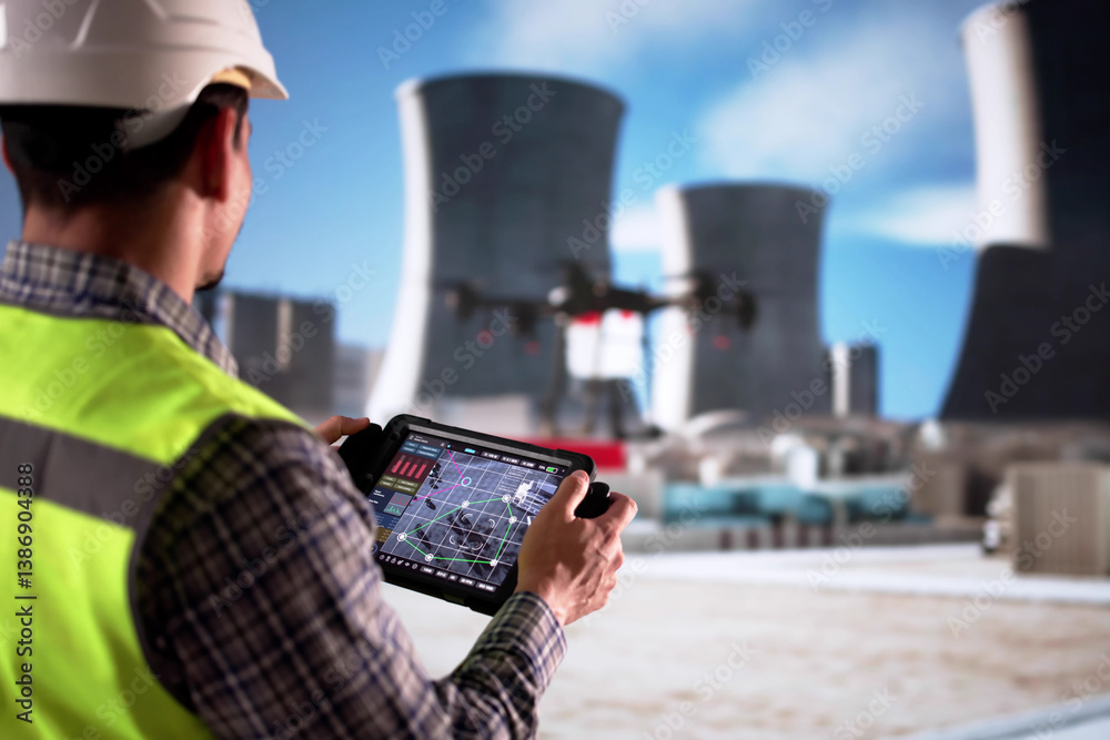Observing With A Camera, A Technician Inspects Oil Refinery Pipes