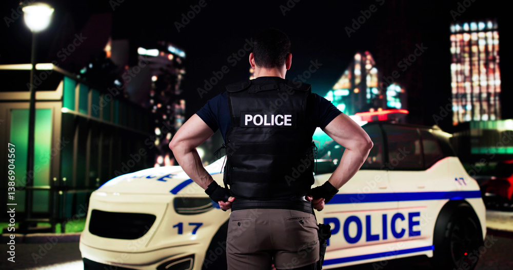 Night Patrol: Young African American Police Officer Keeping City