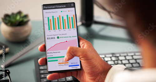Obraz na płótnie Financial Analyst Using Budget App to Track Accounts w salonie