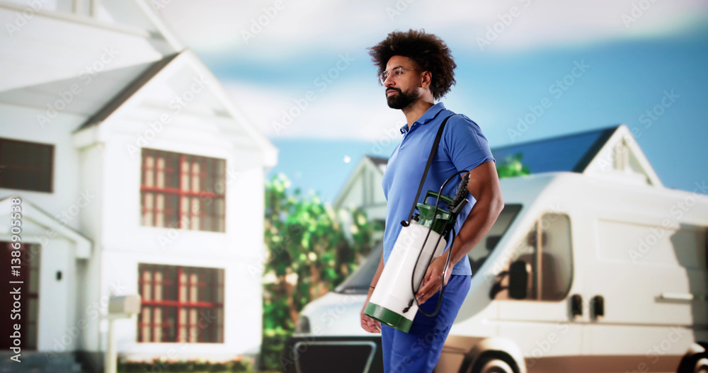 Confident Pest Control Worker Spraying Insecticide