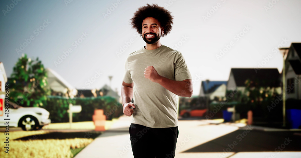 African athlete sprints confidently through city streets during morning