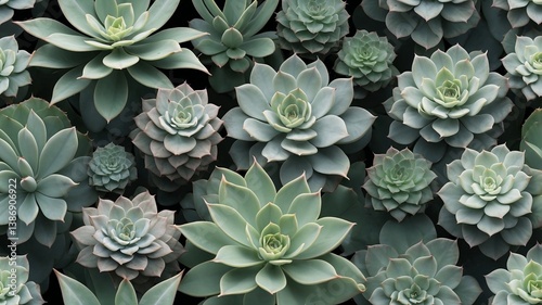 Cactus and succulent pattern with muted greens.