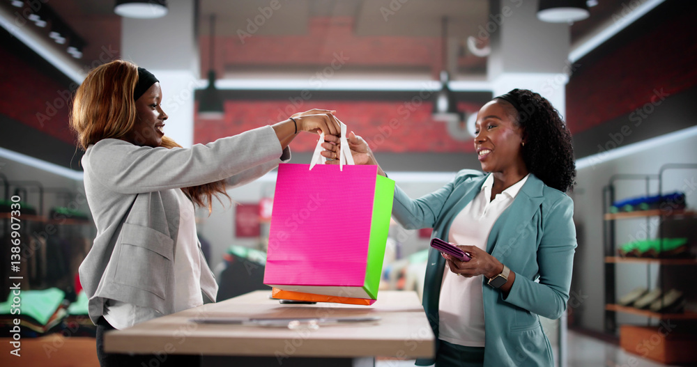 Smiling African American Woman Scanning Clothes