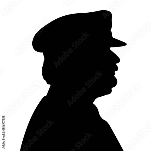 Silhouette of a train conductor hat against white background, symbolism